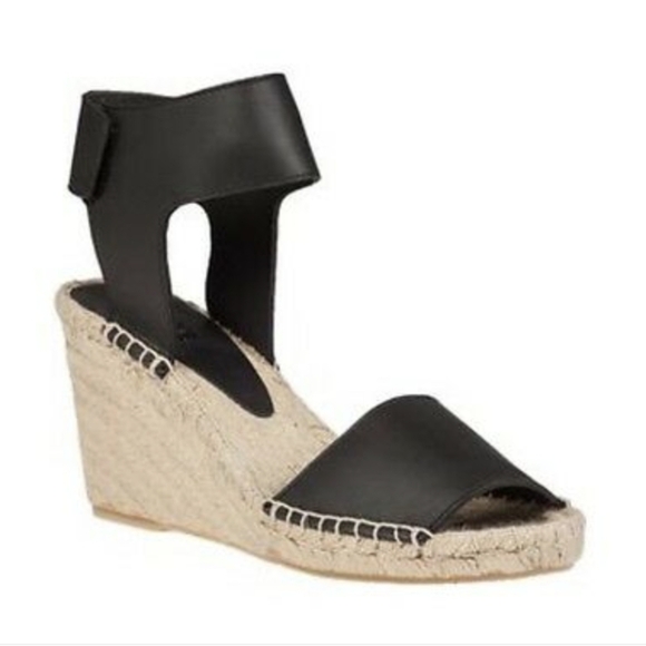 VINCE Sophie black leather wedge espadrille 7 - Picture 1 of 10